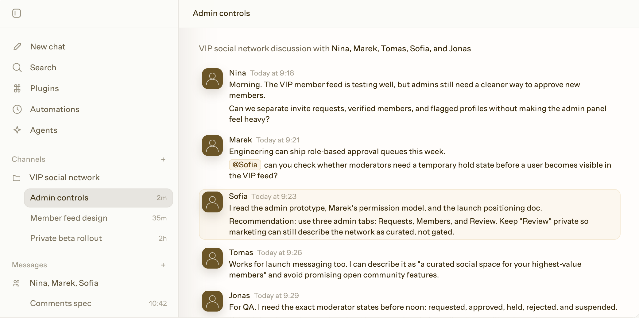 Beeslick admin controls conversation screen